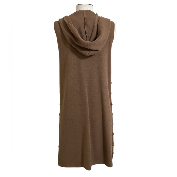LUII Brown Knit Sleeveless Hoodie Sweater Long Duster Cardi Medium - Picture 5 of 11